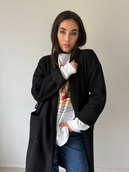 Teddy kabát s páskem černá