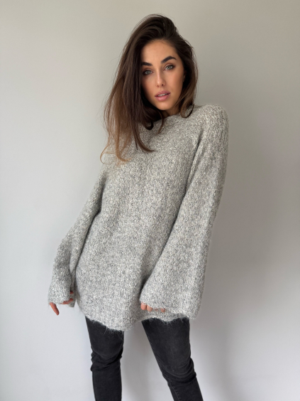 Oversize svetr s flitry šedá