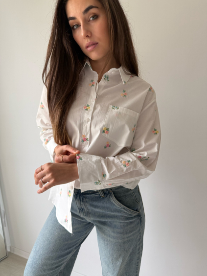 Bílá košile s oranžovými květy