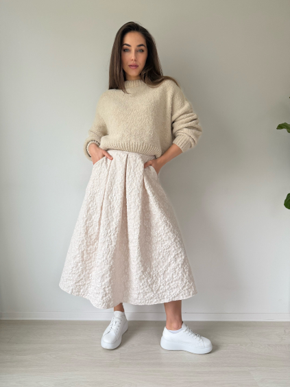 Sukně s květy krémová