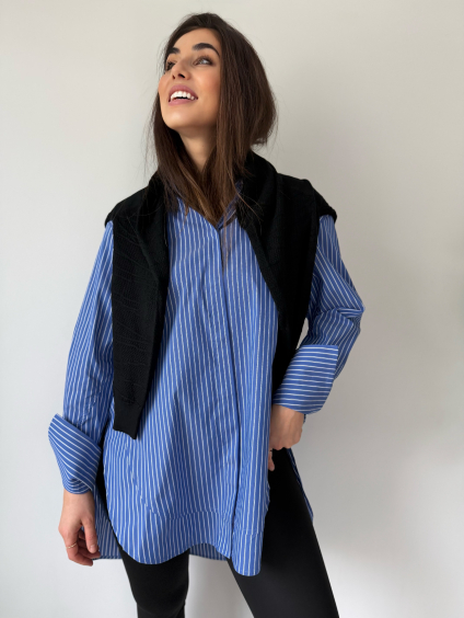 Košile dlouhá pruhovaná modrá