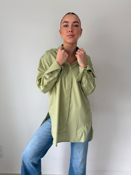 Košile dlouhá pruhovaná zelená