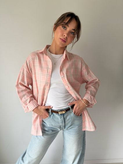 Košile károvaná růžová