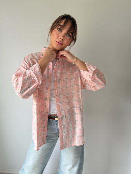 Košile károvaná růžová