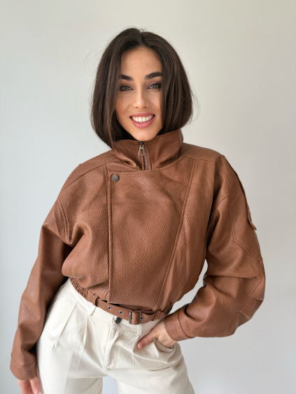 Koženková bunda Snub hnědá