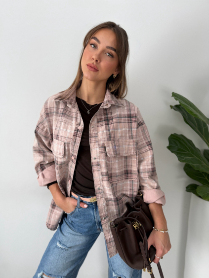 Košile/bundička károvaná růžová