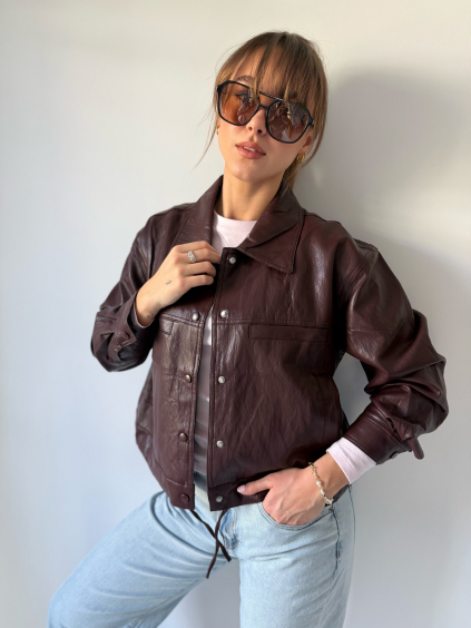 Koženková bunda vínová