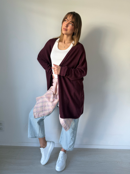 Cardigan basic vinová