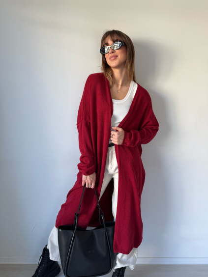 Cardigan basic dlouhý červená