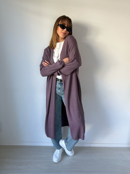 Cardigan basic dlouhý fialová