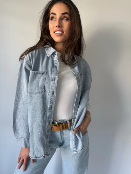 Riflová košile s kamínky