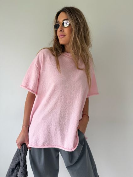 Oversize froté triko růžová