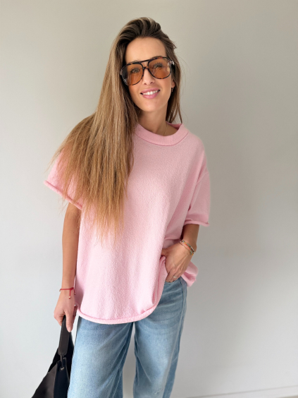 Oversize froté triko růžová