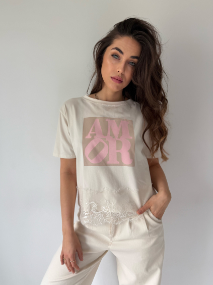Triko s krajkou creme