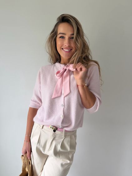 Svetr s mašličkou světle růžová