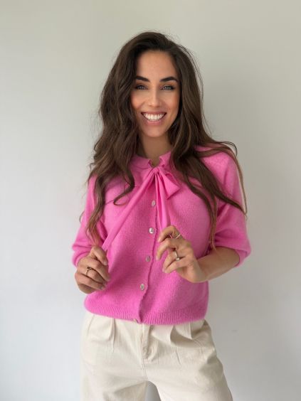Svetr s mašličkou růžová