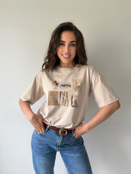 Triko s potiskem style krémová
