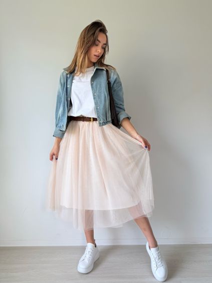 Tylová sukně line krémová