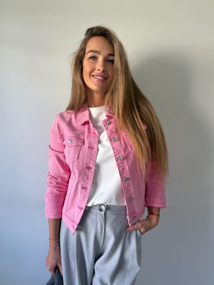 Riflová bunda světle růžová