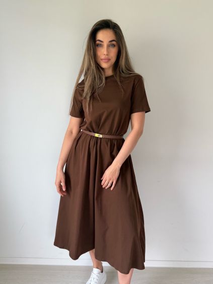 Bavlněné basic šaty hnědá