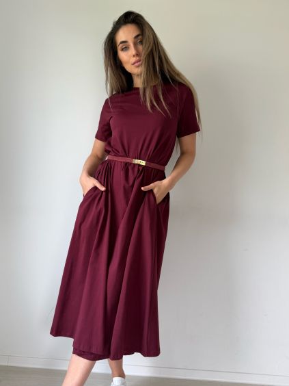 Bavlněné basic šaty vínová