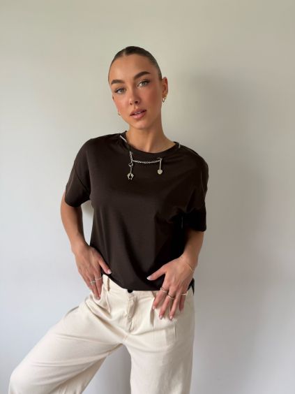 Triko s řetízkem hnědá