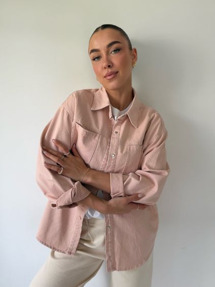 Riflová košile růžová