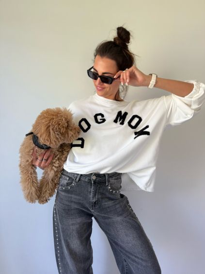 Mikina DOG MOM bílá s černým nápisem