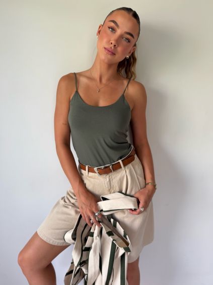 Tílko špagetová ramínka khaki