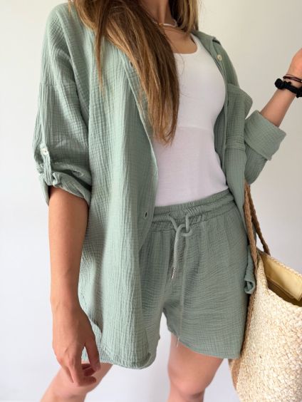komplet mušelín short khaki