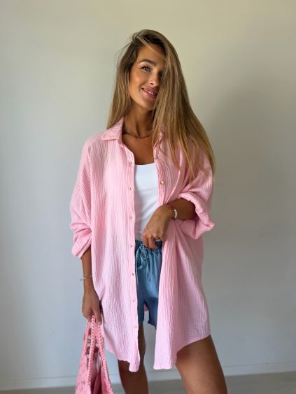 Košile mušelín OVERSIZE baby pink