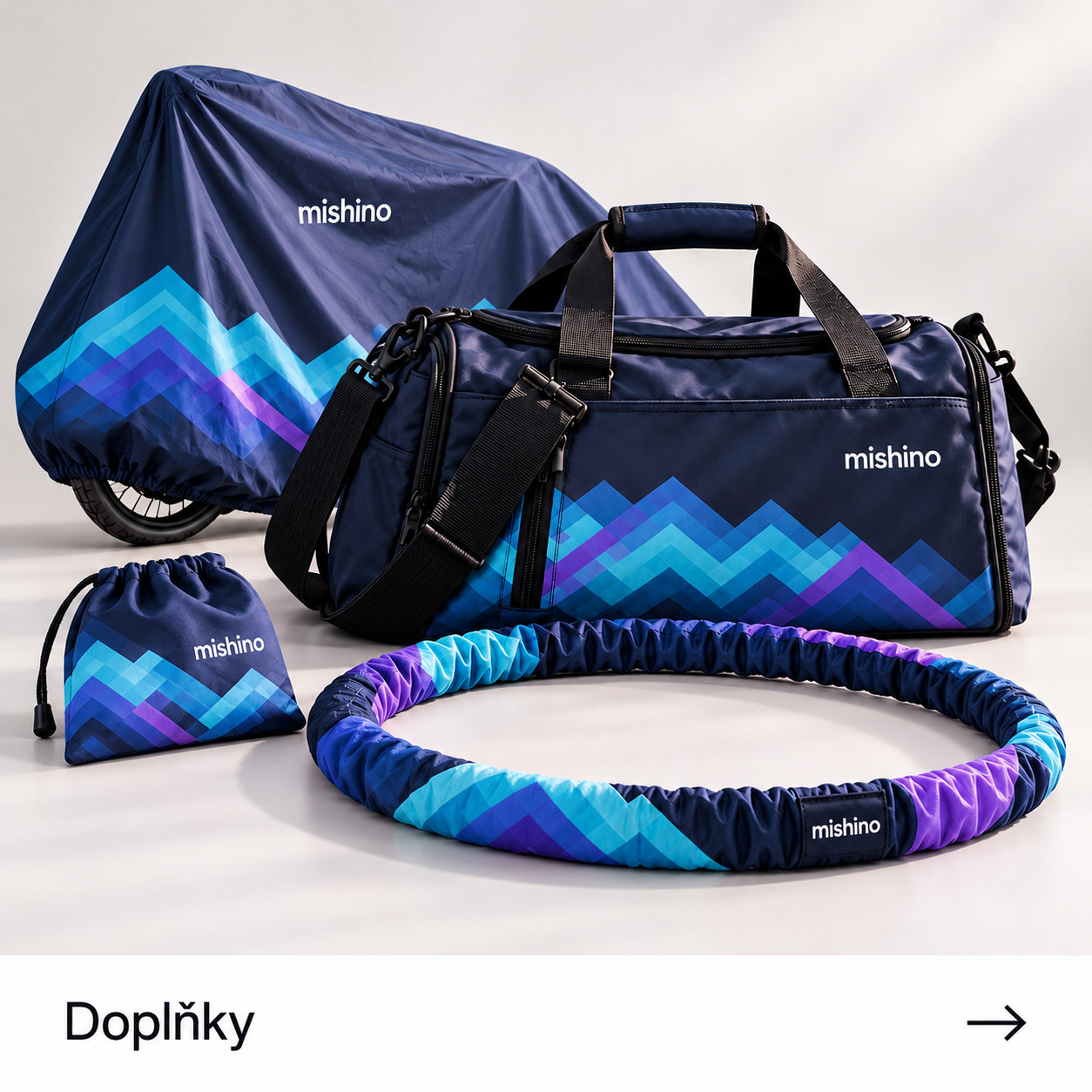 doplňky- čelenky,nákrčníky,obaly na sportovní náčiní, sportovní tašky