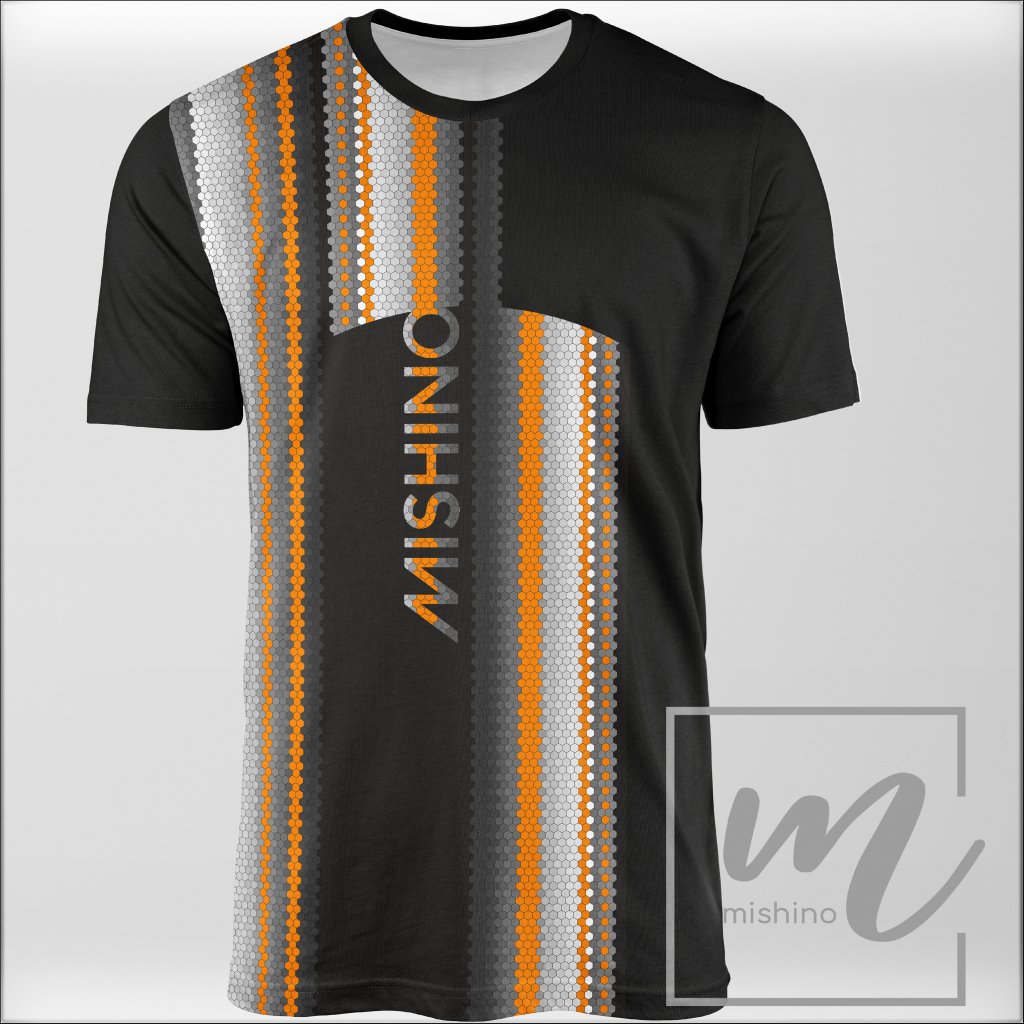 904035 pánské funkční tričko Mishino šestiúhelníky NEON ORANŽOVÁ PŘEDNÍ mockup