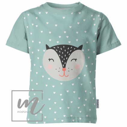 917003 tričko dětské vzor 790103 3C Kočka srdíčka na světle modré mockup