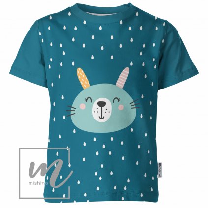 917004 tričko dětské vzor 790106 6E Králík kapičky na tmavě modré mockup