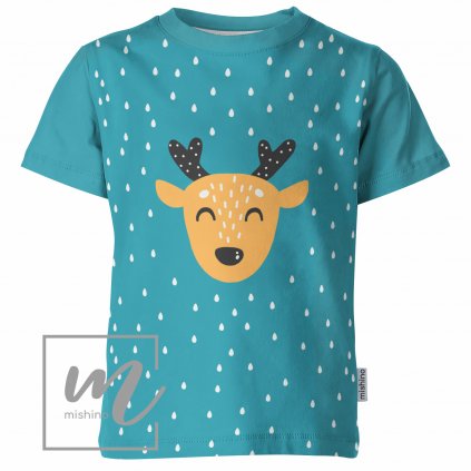 917009 tričko dětské vzor 790101 1E Jelen kapičky na sytě modré mockup