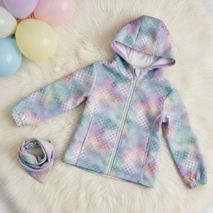 Dívčí softshellová bunda Mishino - Duhový vzor s barevnými srdíčky dílky