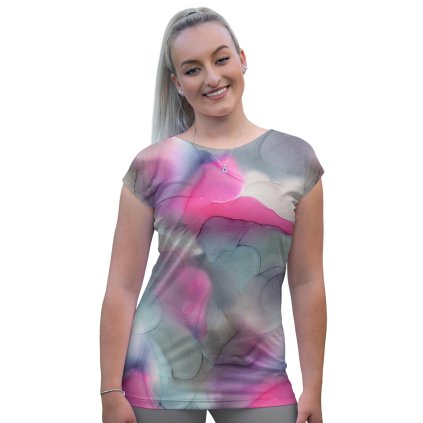 916002 tričko přinechaný rukáv KARIN vzor 710081 2 šedo růžový akvarel PD bila bez loga