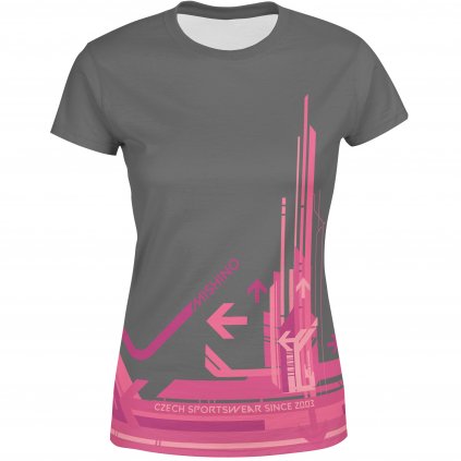 913001 11 dámské funkční tričko Mishino futuristické růžovo šedé PD2