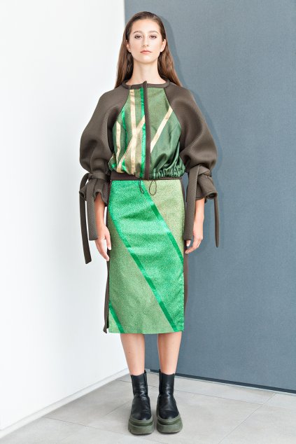 GREEN BROCADE skirt long