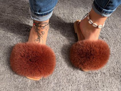 Cognac Luxe Fox (kožené šľapky – líška koňak)