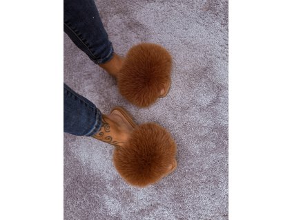 Cognac Luxe Fox (kožené šľapky – líška koňak)
