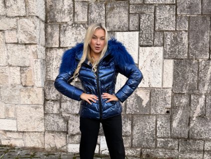Exkluzívna metalická bunda s modrou lamou