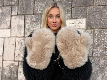 Beige Fox Mittens