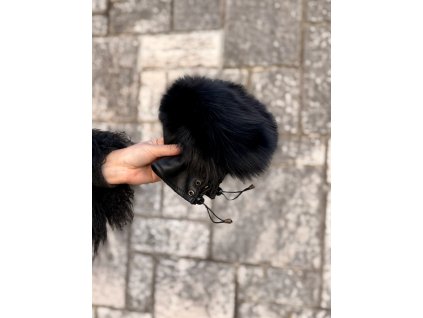 KOŽENÉ RUKAVICE BEZ PALCA – ČIERNA LÍŠKA & OVČIE RÚNO