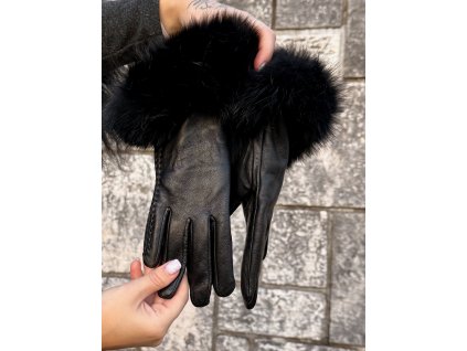 KOŽENÉ RUKAVICE S ČIERNOU LÍŠKOU