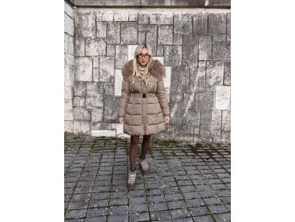 Prešívaná vatovaná bunda s lamou Beige Elegance