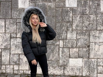 Krátka perová bunda s mývalom Snow Top Black