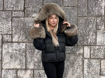 Krátka perová bunda s mývalom Natural Raccoon DeLuxe