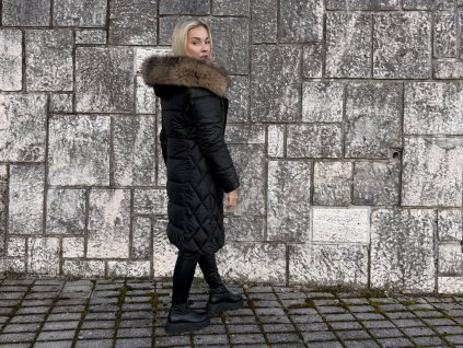 Prešívaná vatovaná bunda s mývalom Snow Top Black Nature